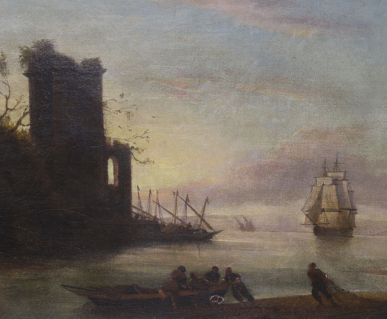 Late 19th / early 20th century, Dutch School, oil on canvas, Estuary scene with boats, unsigned, 31 x 38cm